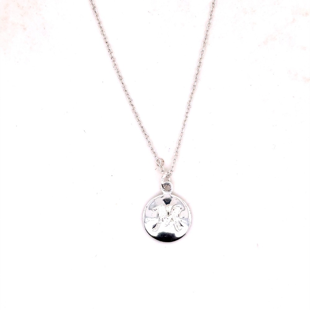 925 Sterling Silver Initial M Disc Pendant Necklace 18 Inch Chain